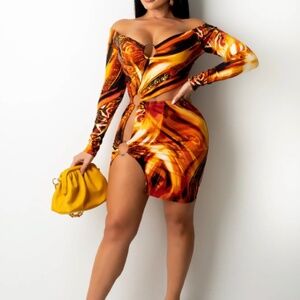 Sexy Long Sleeve Print Mini Dress